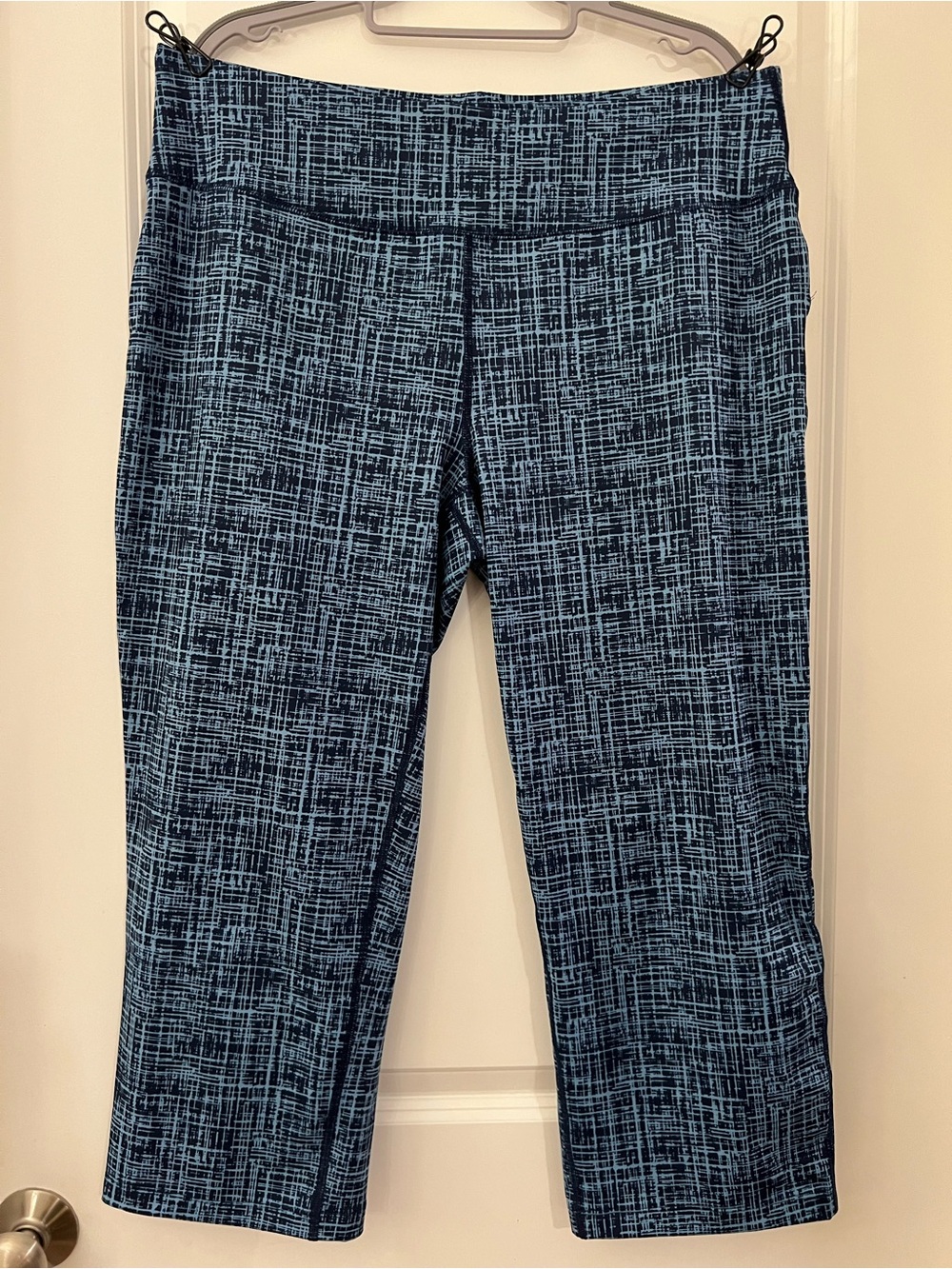 Lands' End Navy and Light Blue Grid-Print Yoga/Workout Leggings - NWOT